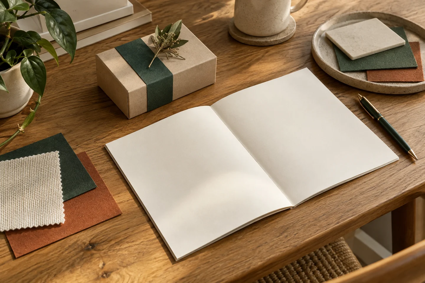 Escena ilustrativa: un cuaderno y materiales para preparar una oferta.