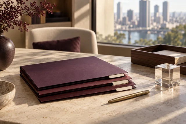 Escena ilustrativa: carpetas organizadas sobre una mesa de trabajo.
